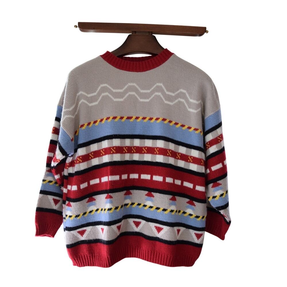 XL Vintage Cuddle Knit Sweater Grannycore Cosby 80s 90s grandpa Geometric